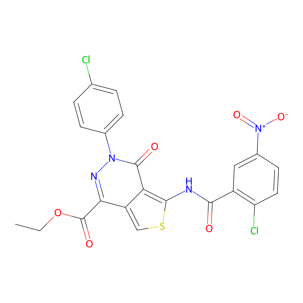 Ethyl 5-(2-chloro-5-nitrobenzamido)-3-(4-chlorophenyl)-4-oxo-3,4-dihydrothieno[3,4-d]pyridazine-1-carboxylate molecular structure, CAS 851950-59-9