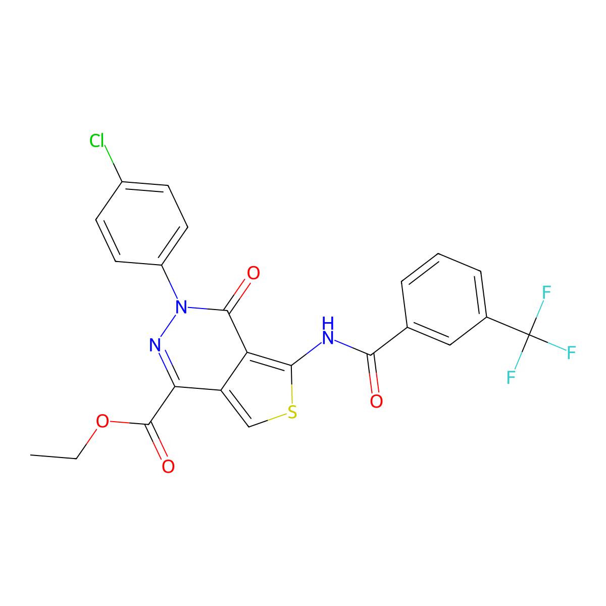 Ethyl 3-(4-chlorophenyl)-4-oxo-5-[[3-(trifluoromethyl)benzoyl]amino]thieno[3,4-d]pyridazine-1-carboxylate molecular structure, CAS 851950-62-4