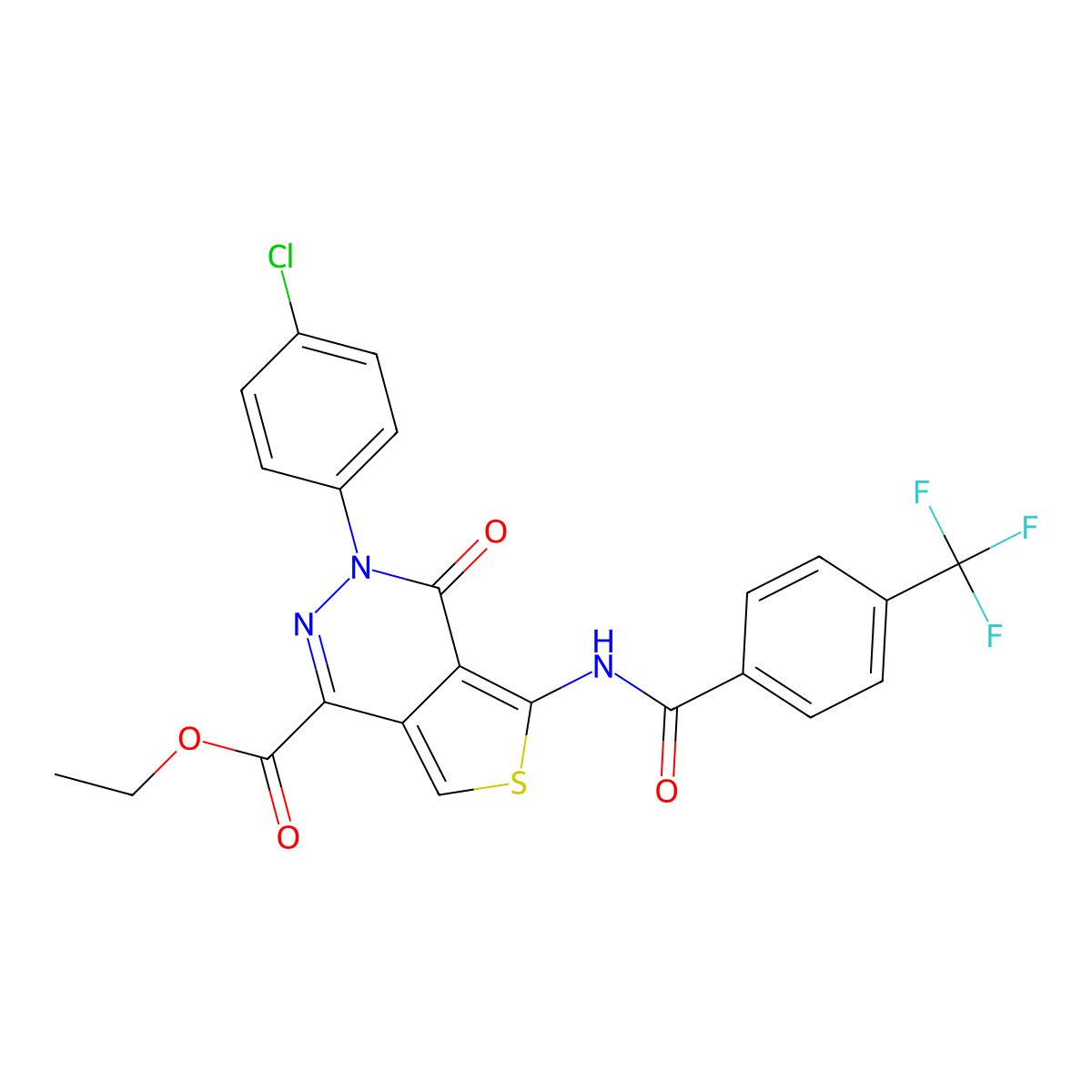 Ethyl 3-(4-chlorophenyl)-4-oxo-5-[[4-(trifluoromethyl)benzoyl]amino]thieno[3,4-d]pyridazine-1-carboxylate molecular structure, CAS 851950-63-5