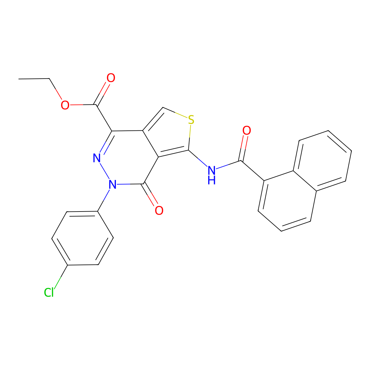 Ethyl 3-(4-chlorophenyl)-5-(naphthalene-1-carbonylamino)-4-oxothieno[3,4-d]pyridazine-1-carboxylate molecular structure, CAS 851950-64-6