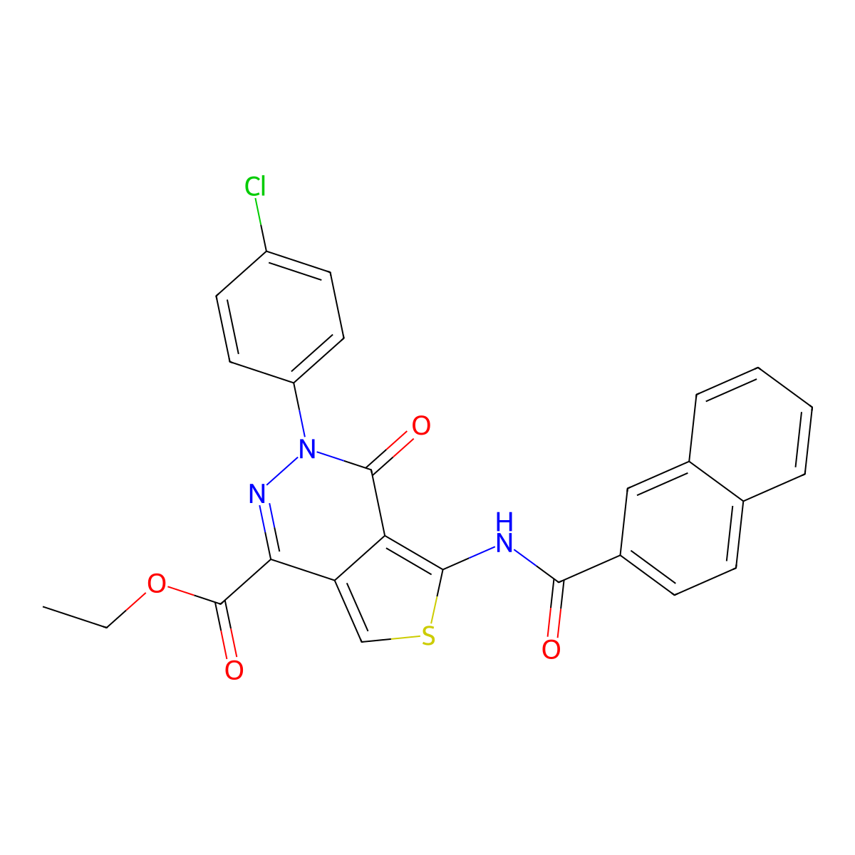 Ethyl 3-(4-chlorophenyl)-5-(naphthalene-2-carbonylamino)-4-oxothieno[3,4-d]pyridazine-1-carboxylate molecular structure, CAS 851950-65-7