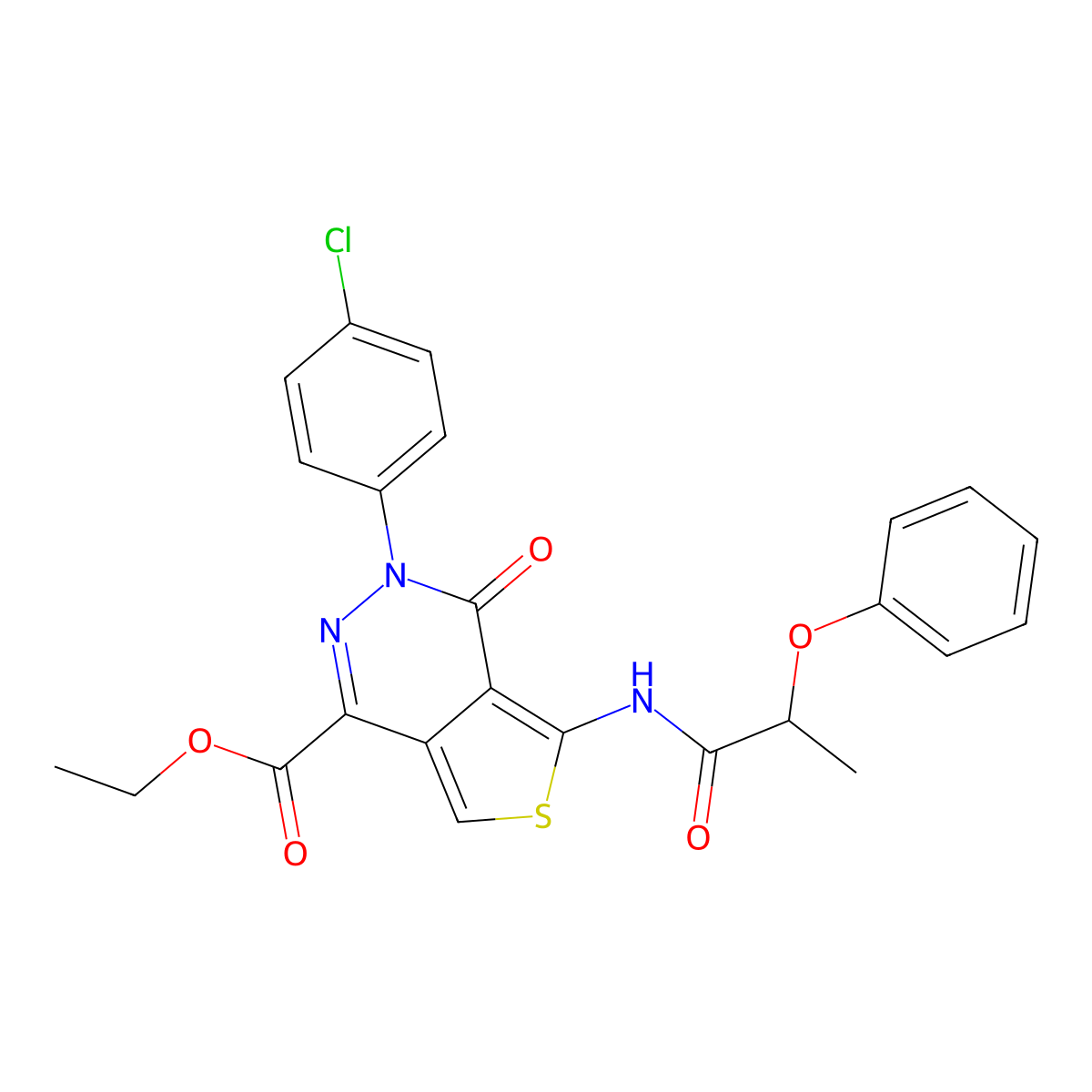 Ethyl 3-(4-chlorophenyl)-4-oxo-5-(2-phenoxypropanamido)-3,4-dihydrothieno[3,4-d]pyridazine-1-carboxylate molecular structure, CAS 851950-71-5