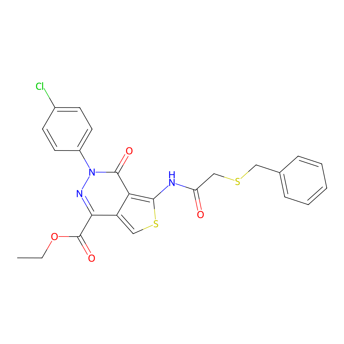 Ethyl 5-[(2-benzylsulfanylacetyl)amino]-3-(4-chlorophenyl)-4-oxothieno[3,4-d]pyridazine-1-carboxylate molecular structure, CAS 851950-72-6