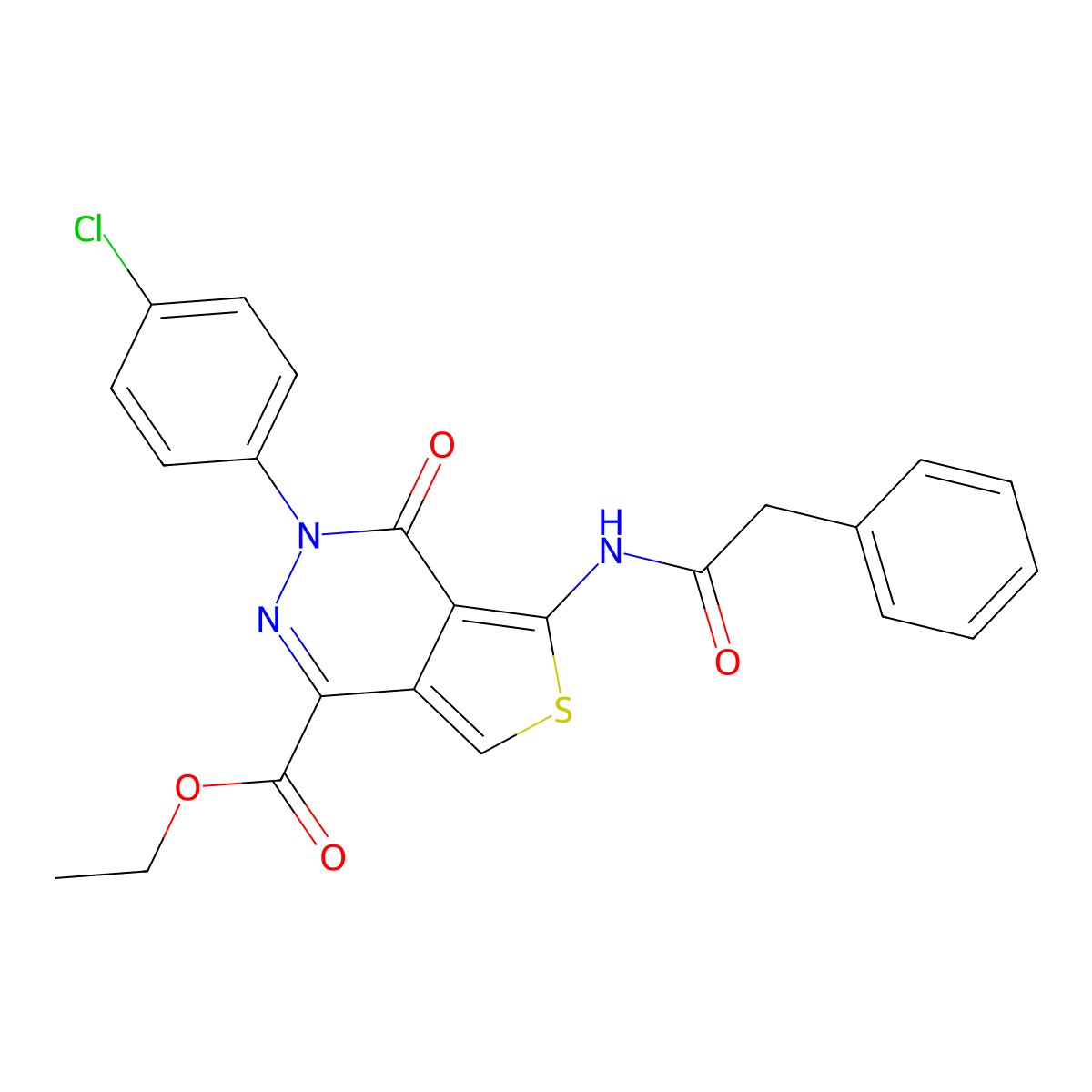 Ethyl 3-(4-chlorophenyl)-4-oxo-5-(2-phenylacetamido)-3,4-dihydrothieno[3,4-d]pyridazine-1-carboxylate molecular structure, CAS 851950-73-7