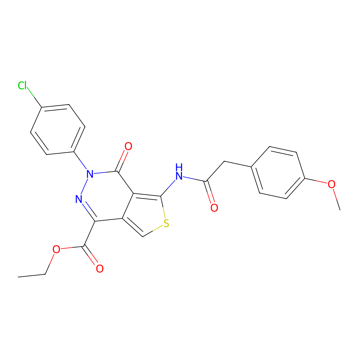 Ethyl 3-(4-chlorophenyl)-5-(2-(4-methoxyphenyl)acetamido)-4-oxo-3,4-dihydrothieno[3,4-d]pyridazine-1-carboxylate molecular structure, CAS 851950-74-8