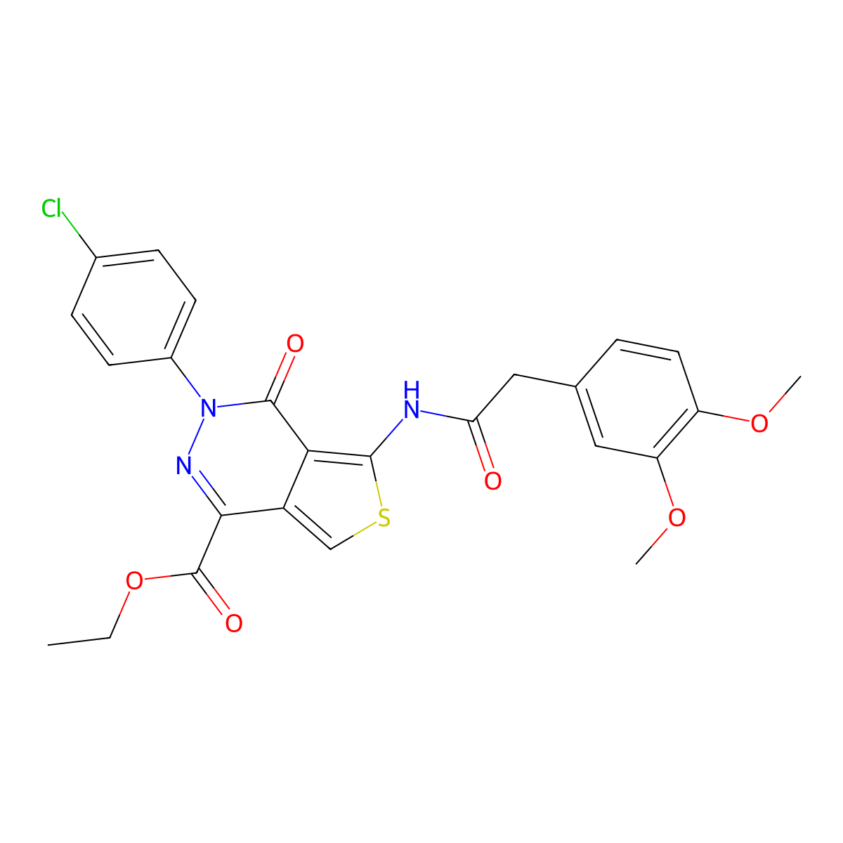 Ethyl 3-(4-chlorophenyl)-5-[[2-(3,4-dimethoxyphenyl)acetyl]amino]-4-oxothieno[3,4-d]pyridazine-1-carboxylate molecular structure, CAS 851950-75-9