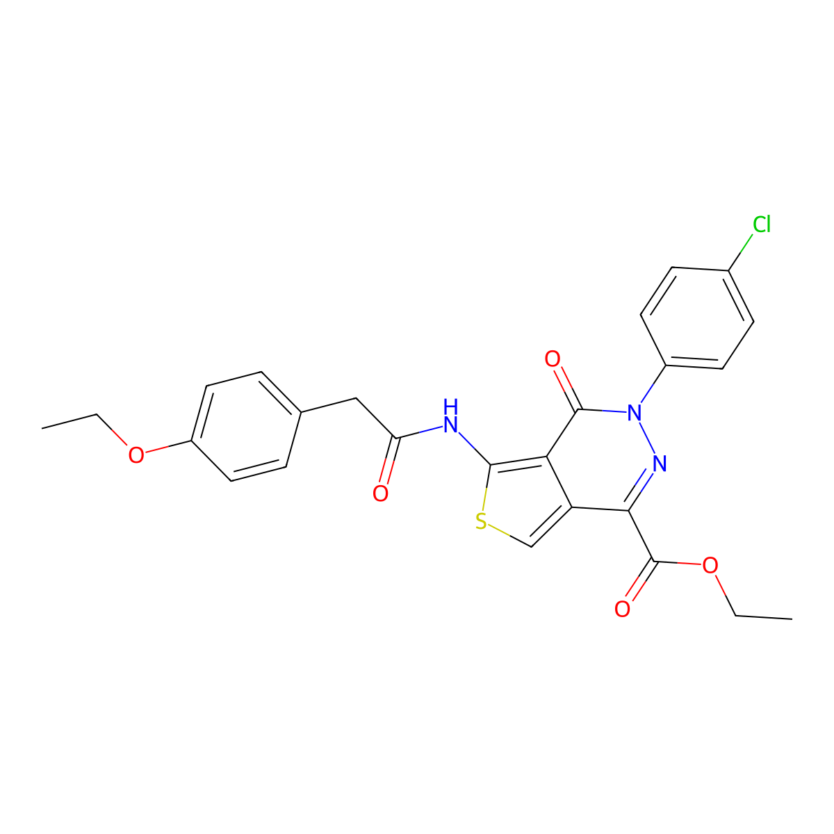 Ethyl 3-(4-chlorophenyl)-5-[[2-(4-ethoxyphenyl)acetyl]amino]-4-oxothieno[3,4-d]pyridazine-1-carboxylate molecular structure, CAS 851950-76-0