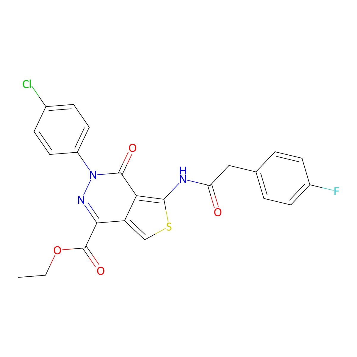 Ethyl 3-(4-chlorophenyl)-5-[[2-(4-fluorophenyl)acetyl]amino]-4-oxothieno[3,4-d]pyridazine-1-carboxylate molecular structure, CAS 851950-77-1