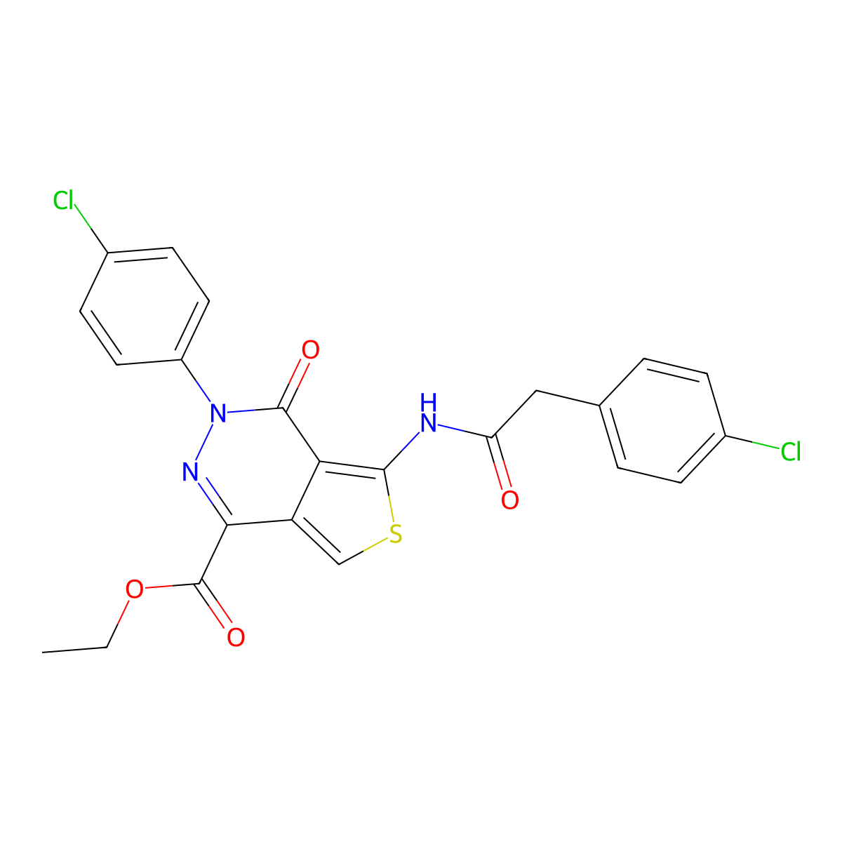 Ethyl 3-(4-chlorophenyl)-5-(2-(4-chlorophenyl)acetamido)-4-oxo-3,4-dihydrothieno[3,4-d]pyridazine-1-carboxylate molecular structure, CAS 851950-78-2