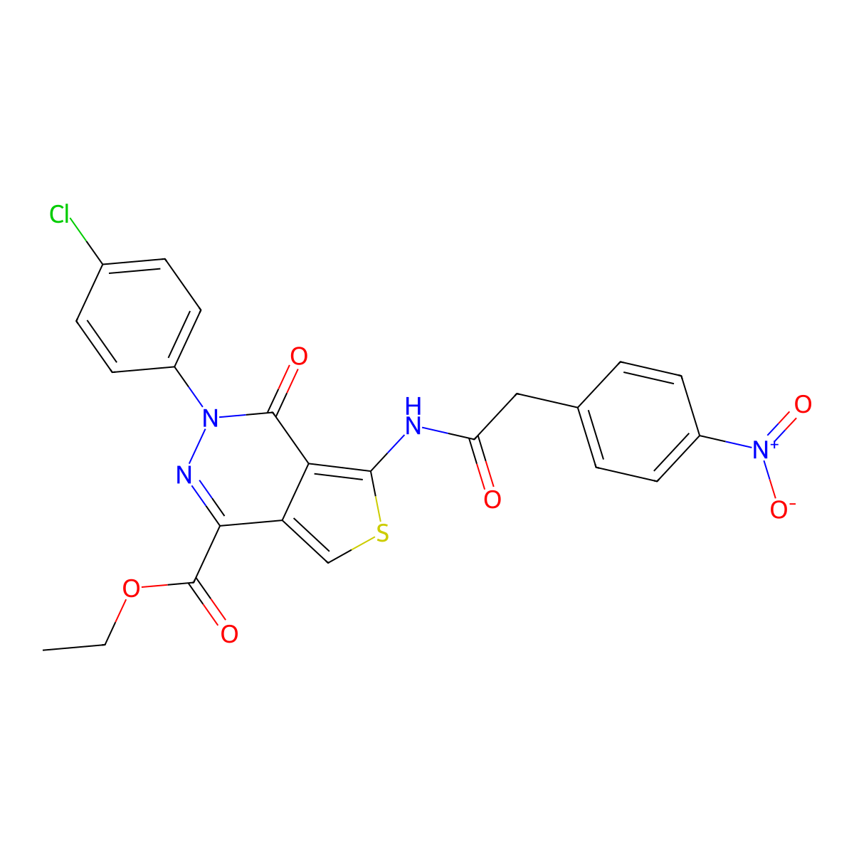 Ethyl 3-(4-chlorophenyl)-5-(2-(4-nitrophenyl)acetamido)-4-oxo-3,4-dihydrothieno[3,4-d]pyridazine-1-carboxylate molecular structure, CAS 851950-79-3