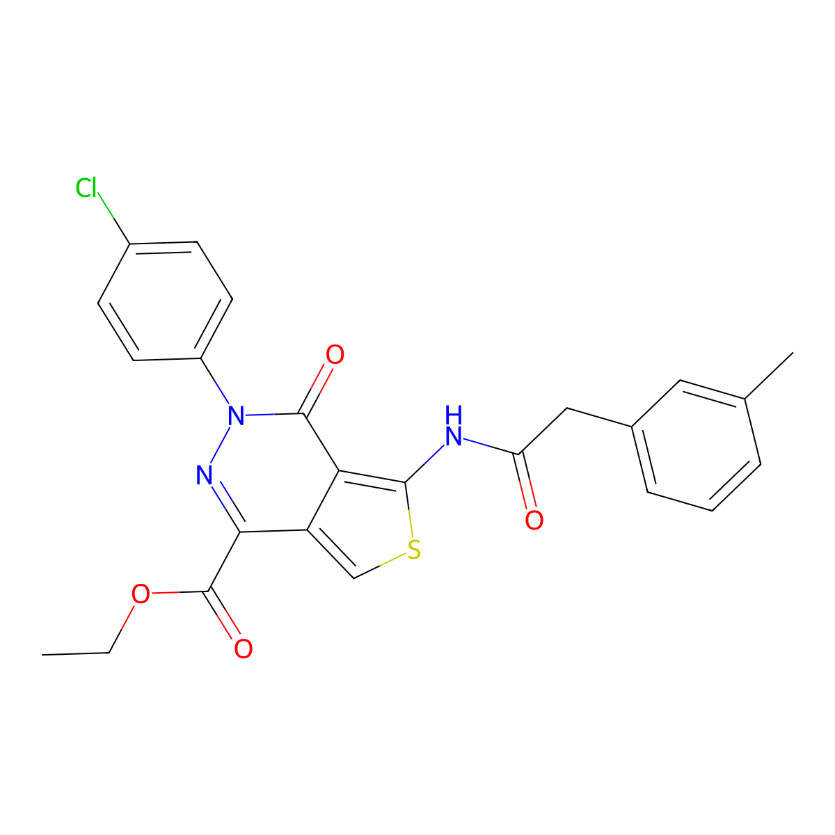 Ethyl 3-(4-chlorophenyl)-4-oxo-5-(2-(m-tolyl)acetamido)-3,4-dihydrothieno[3,4-d]pyridazine-1-carboxylate molecular structure, CAS 851950-80-6