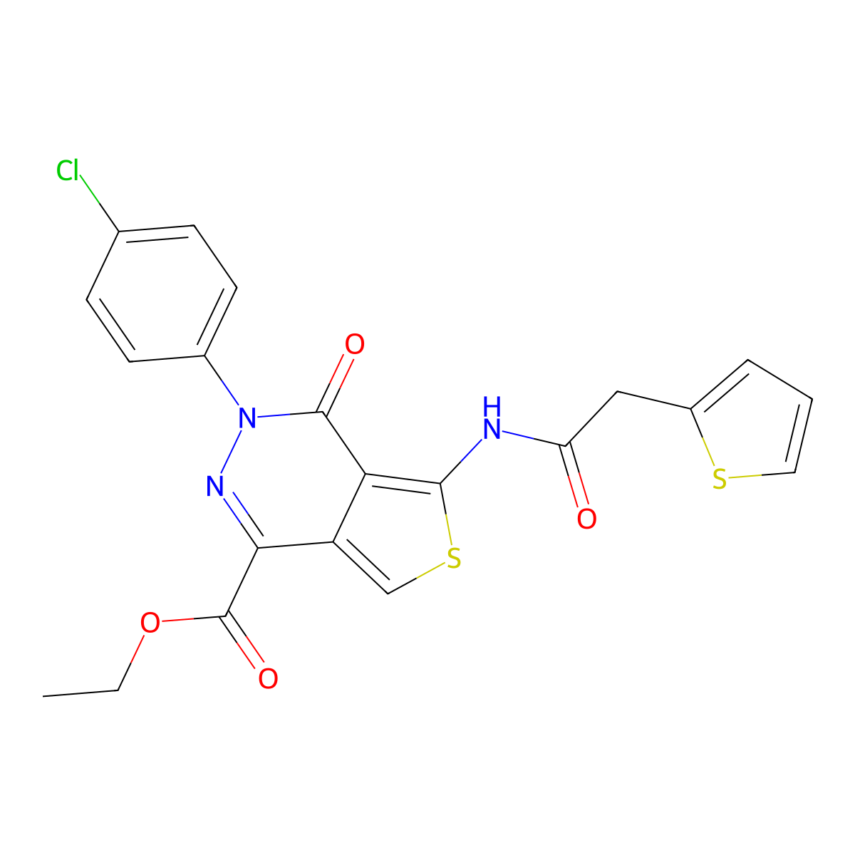 Ethyl 3-(4-chlorophenyl)-4-oxo-5-[(2-thiophen-2-ylacetyl)amino]thieno[3,4-d]pyridazine-1-carboxylate molecular structure, CAS 851950-82-8