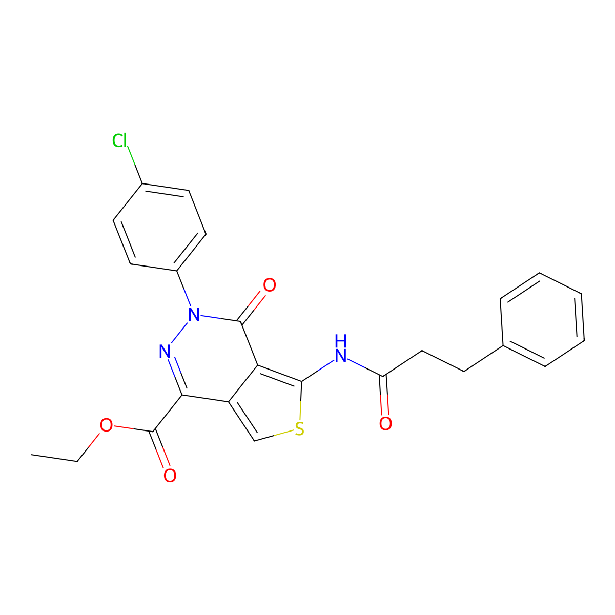 Ethyl 3-(4-chlorophenyl)-4-oxo-5-(3-phenylpropanamido)-3,4-dihydrothieno[3,4-d]pyridazine-1-carboxylate molecular structure, CAS 851950-83-9