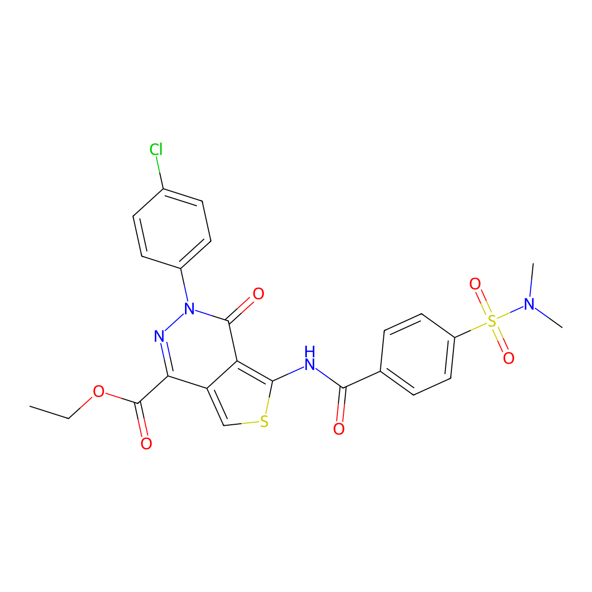 Ethyl 3-(4-chlorophenyl)-5-[[4-(dimethylsulfamoyl)benzoyl]amino]-4-oxothieno[3,4-d]pyridazine-1-carboxylate molecular structure, CAS 851950-85-1