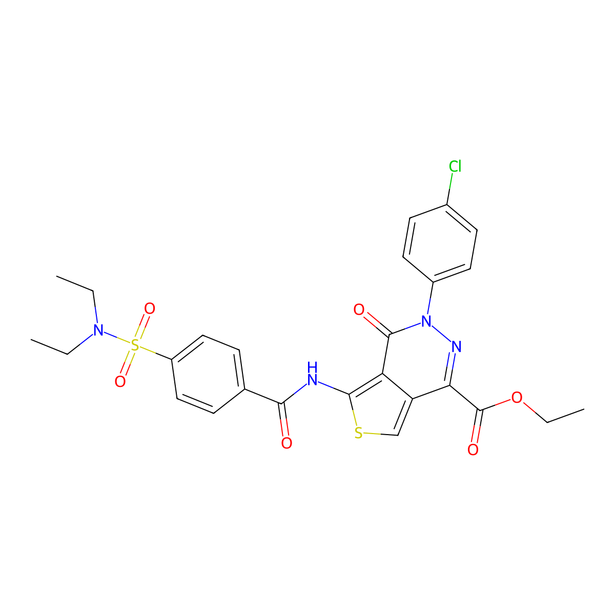 ethyl 3-(4-chlorophenyl)-5-(4-(N,N-diethylsulfamoyl)benzamido)-4-oxo-3,4-dihydrothieno[3,4-d]pyridazine-1-carboxylate molecular structure, CAS 851950-86-2