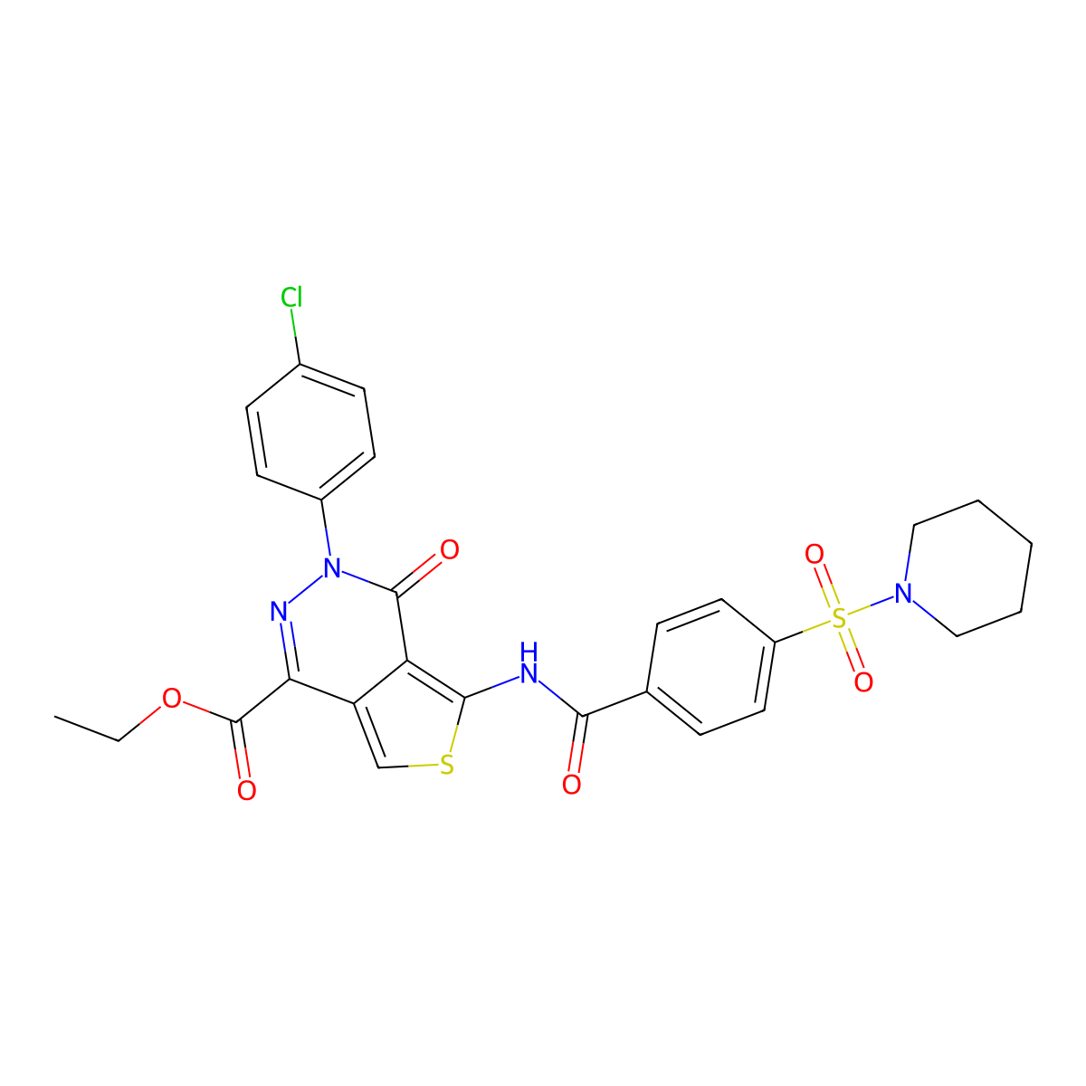 Ethyl 3-(4-chlorophenyl)-4-oxo-5-[(4-piperidin-1-ylsulfonylbenzoyl)amino]thieno[3,4-d]pyridazine-1-carboxylate molecular structure, CAS 851950-88-4