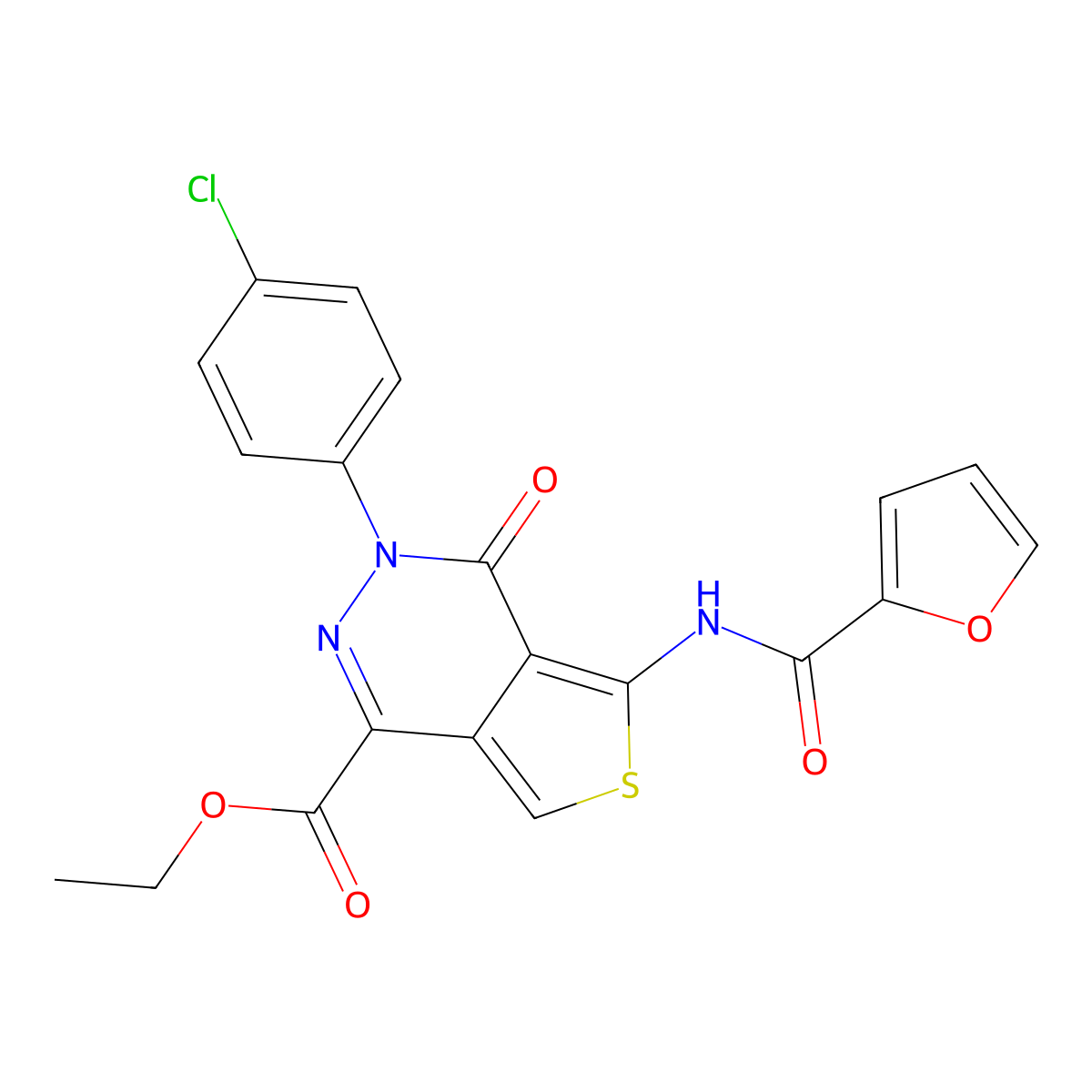 Ethyl 3-(4-chlorophenyl)-5-(furan-2-carboxamido)-4-oxo-3,4-dihydrothieno[3,4-d]pyridazine-1-carboxylate molecular structure, CAS 851950-90-8