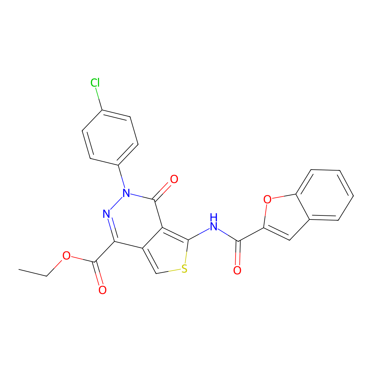 Ethyl 5-(1-benzofuran-2-carbonylamino)-3-(4-chlorophenyl)-4-oxothieno[3,4-d]pyridazine-1-carboxylate molecular structure, CAS 851950-93-1