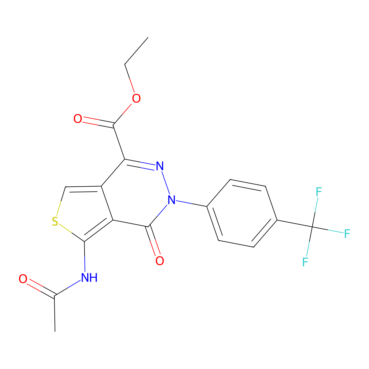 Ethyl 5-acetamido-4-oxo-3-(4-(trifluoromethyl)phenyl)-3,4-dihydrothieno[3,4-d]pyridazine-1-carboxylate molecular structure, CAS 851950-95-3