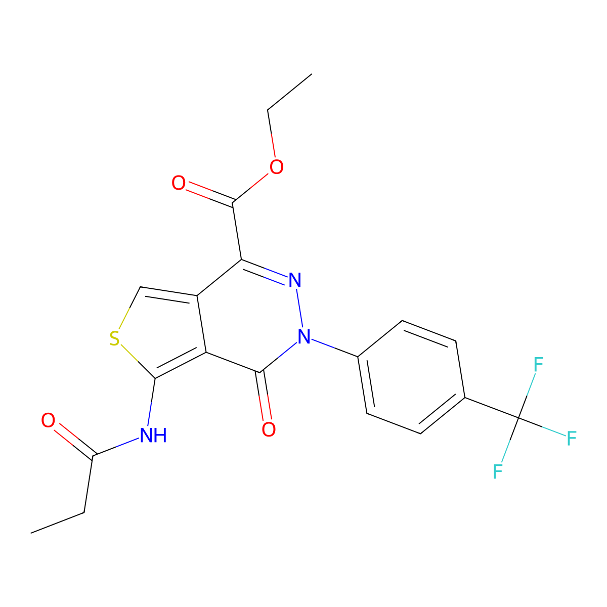 Ethyl 4-oxo-5-propionamido-3-(4-(trifluoromethyl)phenyl)-3,4-dihydrothieno[3,4-d]pyridazine-1-carboxylate molecular structure, CAS 851950-97-5