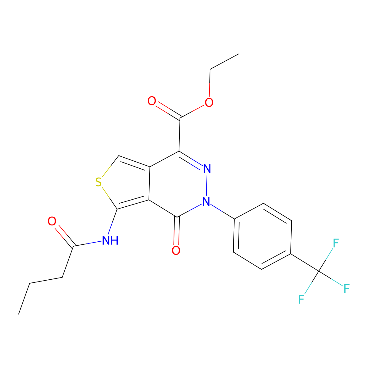 Ethyl 5-butyramido-4-oxo-3-(4-(trifluoromethyl)phenyl)-3,4-dihydrothieno[3,4-d]pyridazine-1-carboxylate molecular structure, CAS 851950-98-6