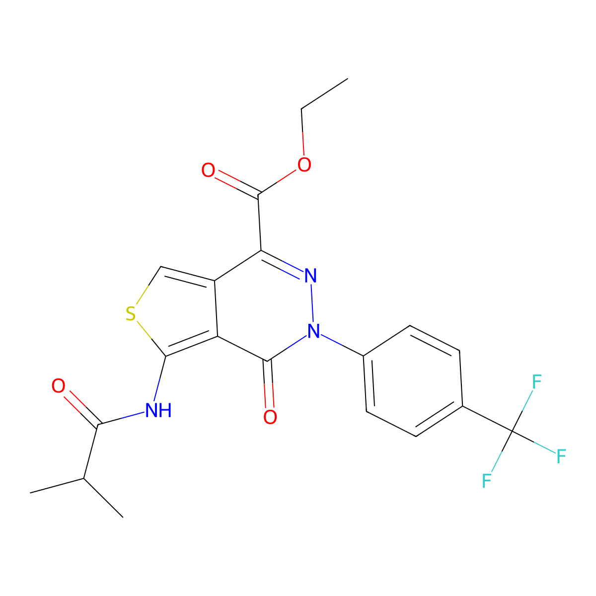Ethyl 5-(2-methylpropanoylamino)-4-oxo-3-[4-(trifluoromethyl)phenyl]thieno[3,4-d]pyridazine-1-carboxylate molecular structure, CAS 851951-00-3