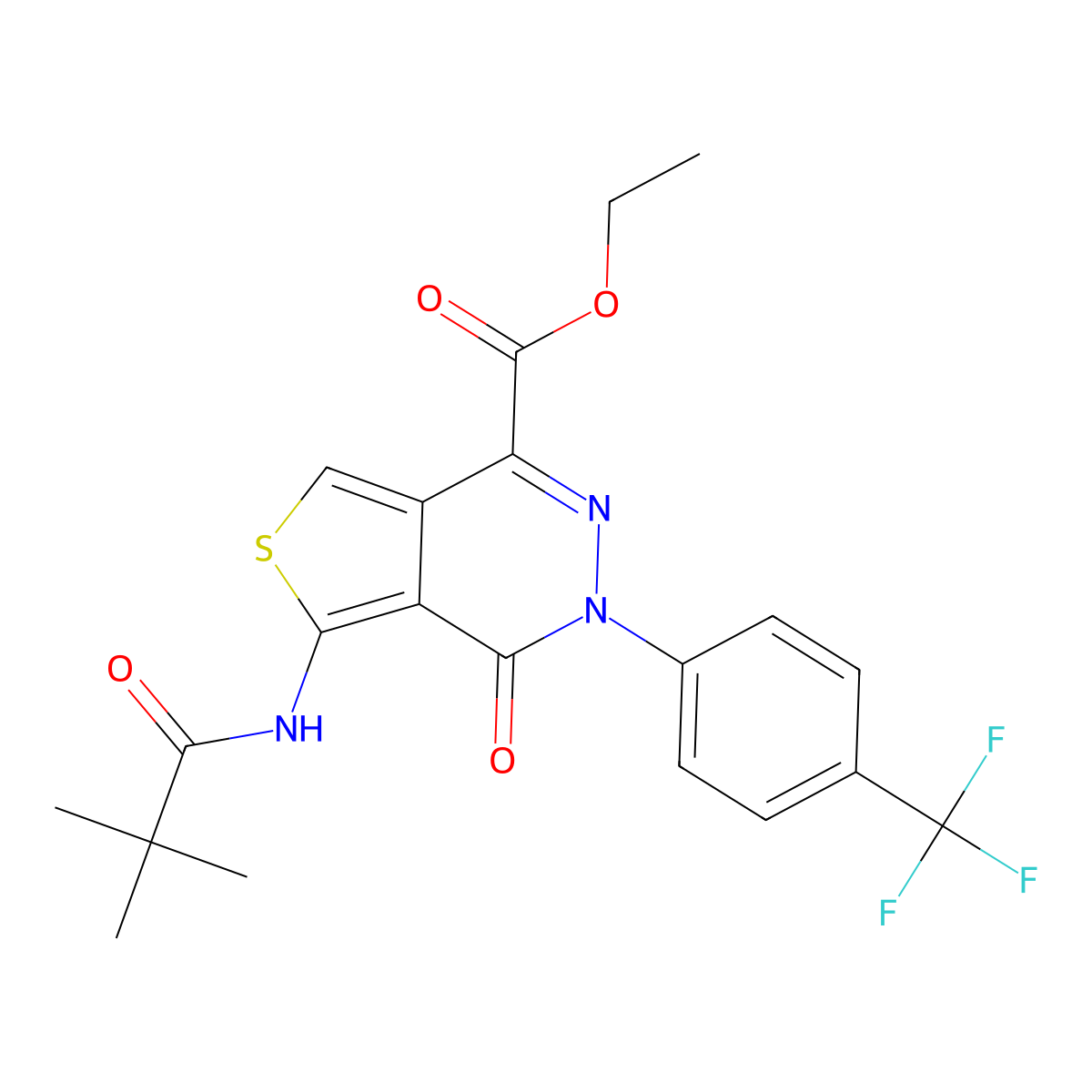 Ethyl 4-oxo-5-pivalamido-3-(4-(trifluoromethyl)phenyl)-3,4-dihydrothieno[3,4-d]pyridazine-1-carboxylate molecular structure, CAS 851951-02-5