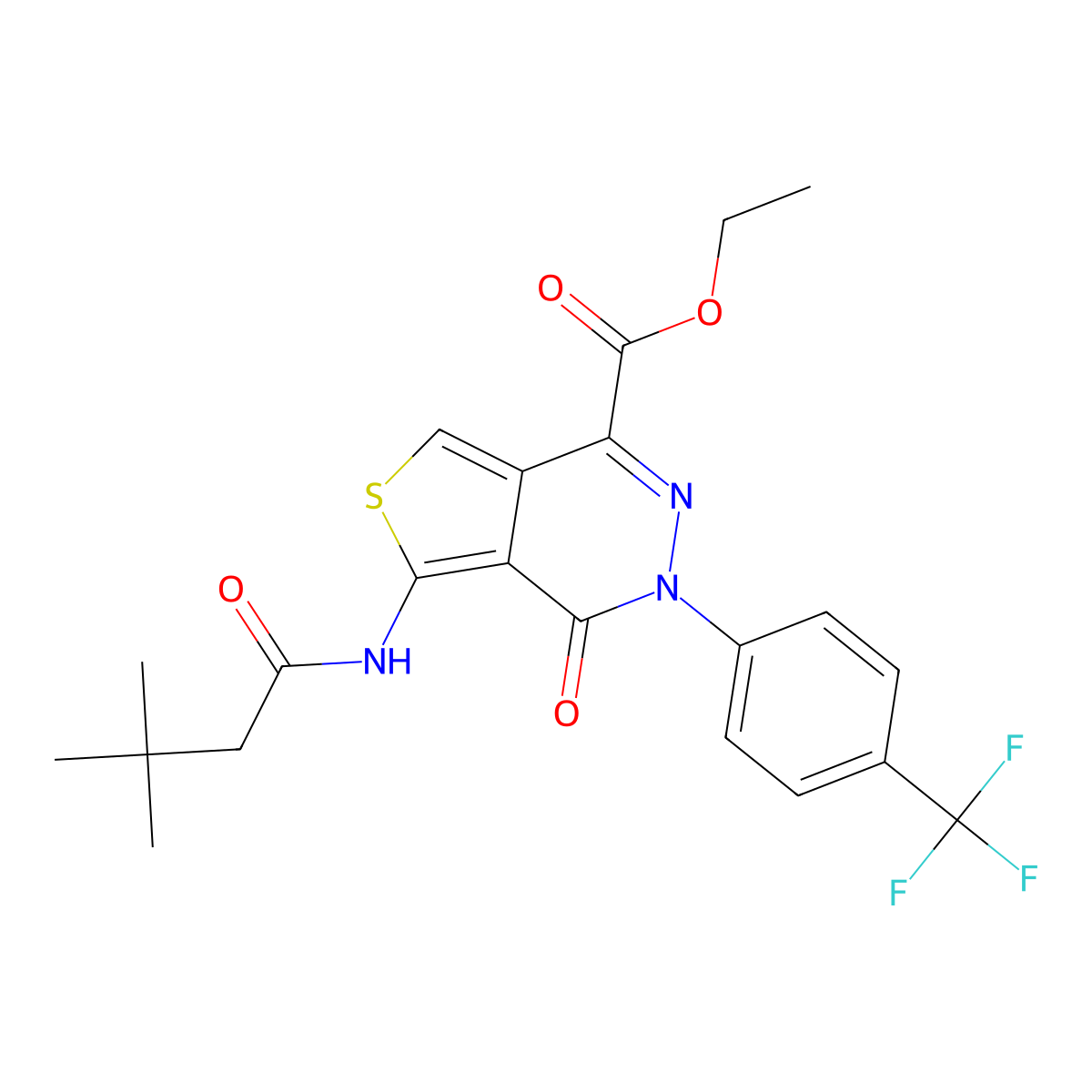 Ethyl 5-(3,3-dimethylbutanamido)-4-oxo-3-(4-(trifluoromethyl)phenyl)-3,4-dihydrothieno[3,4-d]pyridazine-1-carboxylate molecular structure, CAS 851951-04-7