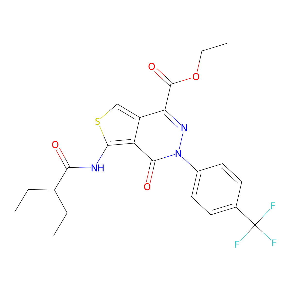 Ethyl 5-(2-ethylbutanoylamino)-4-oxo-3-[4-(trifluoromethyl)phenyl]thieno[3,4-d]pyridazine-1-carboxylate molecular structure, CAS 851951-05-8