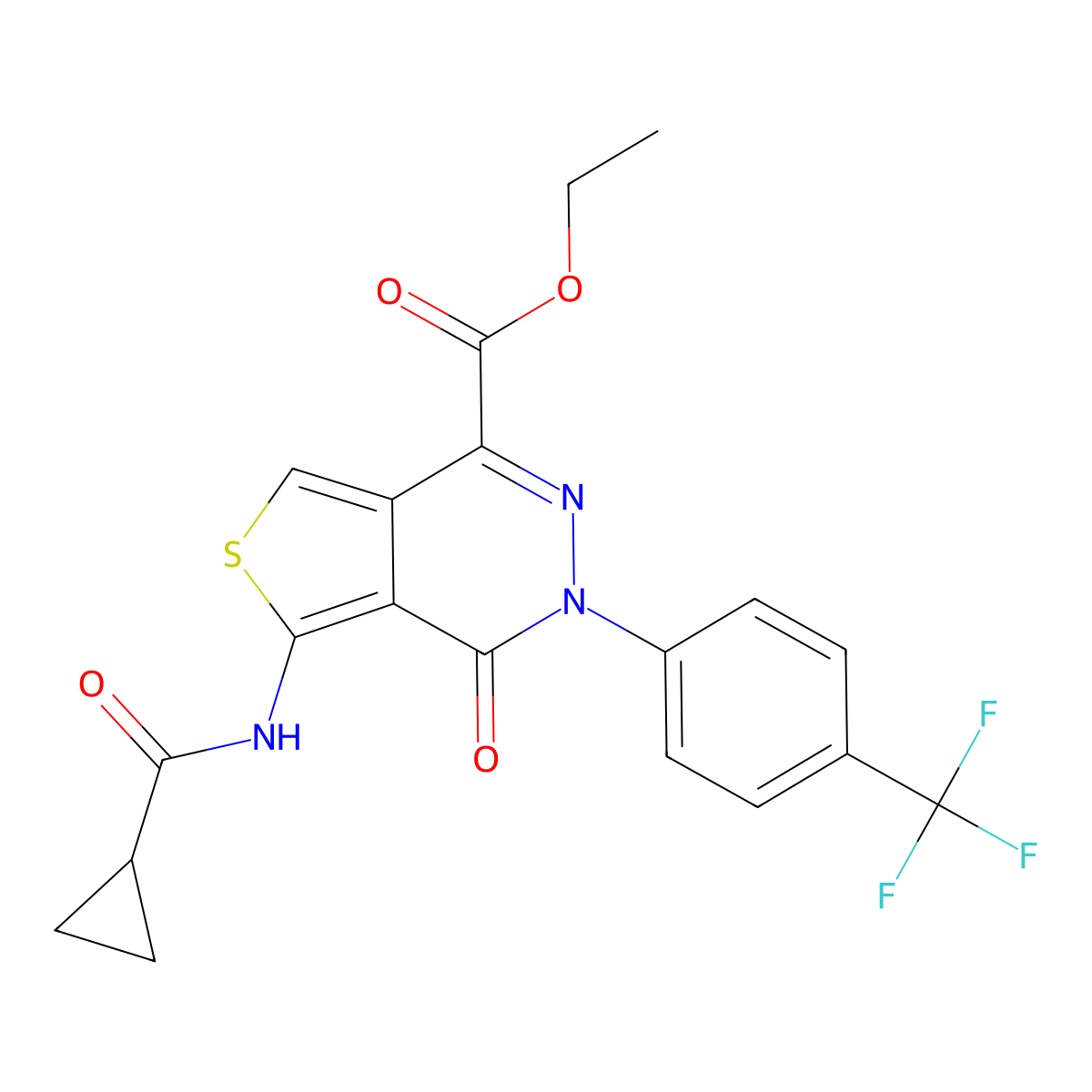 Ethyl 5-(cyclopropanecarbonylamino)-4-oxo-3-[4-(trifluoromethyl)phenyl]thieno[3,4-d]pyridazine-1-carboxylate molecular structure, CAS 851951-06-9