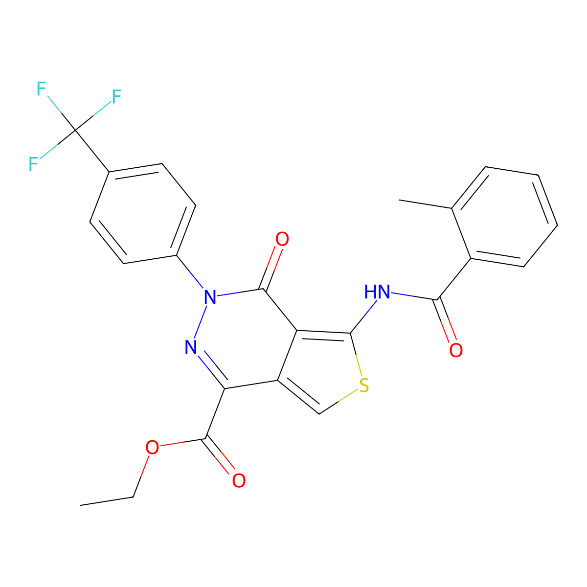 Ethyl 5-(2-methylbenzamido)-4-oxo-3-(4-(trifluoromethyl)phenyl)-3,4-dihydrothieno[3,4-d]pyridazine-1-carboxylate molecular structure, CAS 851951-12-7