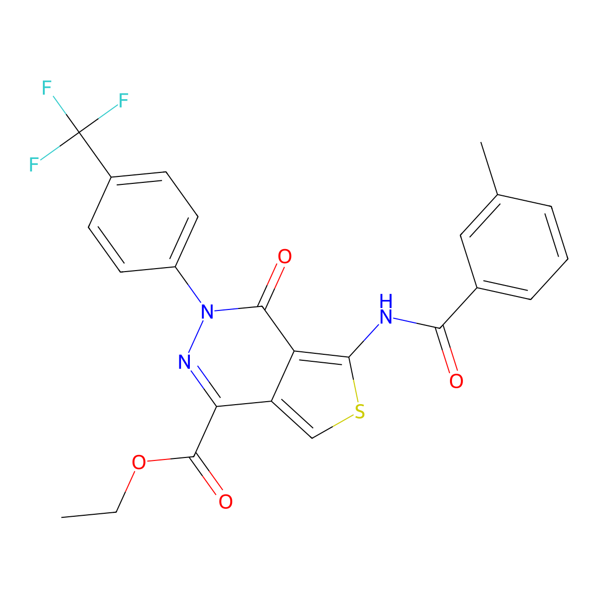 Ethyl 5-(3-methylbenzamido)-4-oxo-3-(4-(trifluoromethyl)phenyl)-3,4-dihydrothieno[3,4-d]pyridazine-1-carboxylate molecular structure, CAS 851951-13-8