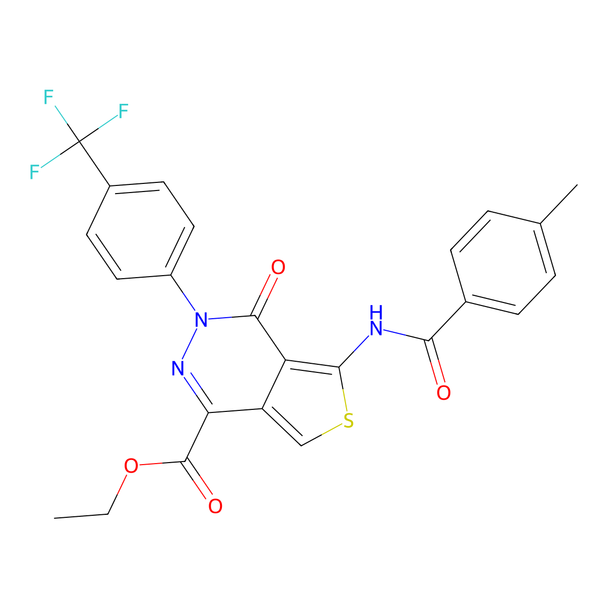 Ethyl 5-[(4-methylbenzoyl)amino]-4-oxo-3-[4-(trifluoromethyl)phenyl]thieno[3,4-d]pyridazine-1-carboxylate molecular structure, CAS 851951-14-9