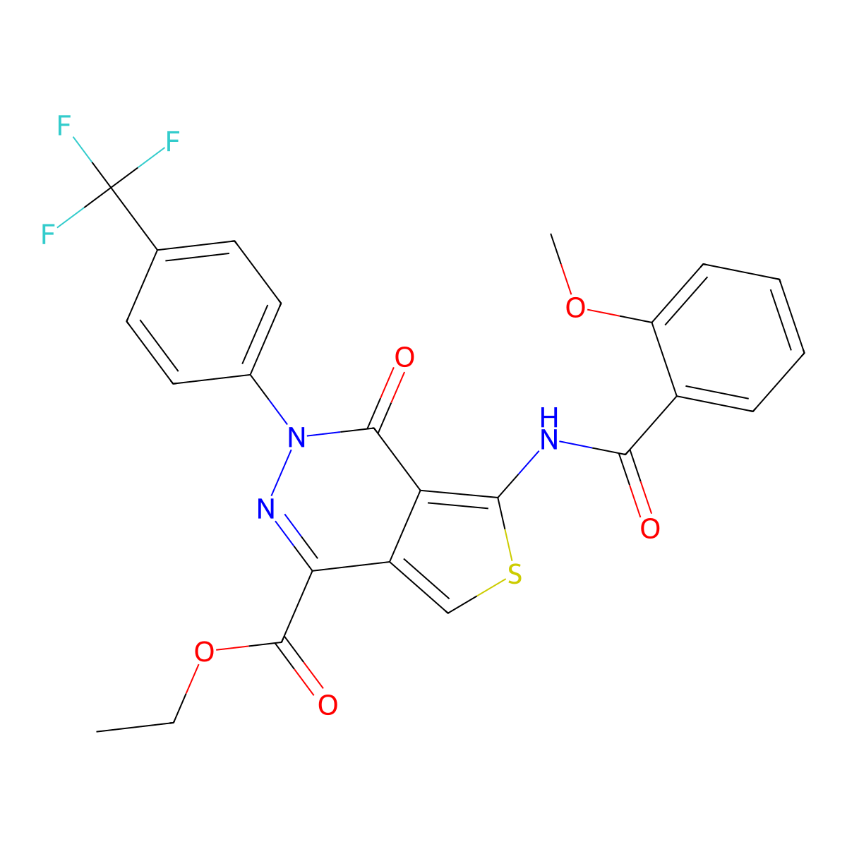 Ethyl 5-(2-methoxybenzamido)-4-oxo-3-(4-(trifluoromethyl)phenyl)-3,4-dihydrothieno[3,4-d]pyridazine-1-carboxylate molecular structure, CAS 851951-15-0