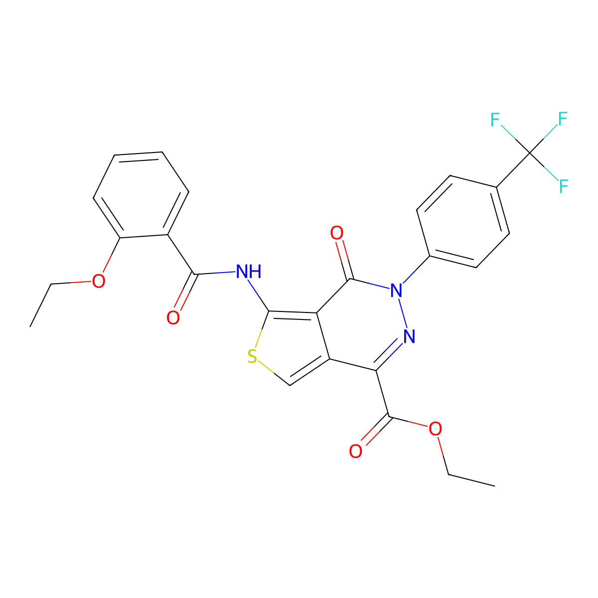 Ethyl 5-[(2-ethoxybenzoyl)amino]-4-oxo-3-[4-(trifluoromethyl)phenyl]thieno[3,4-d]pyridazine-1-carboxylate molecular structure, CAS 851951-17-2