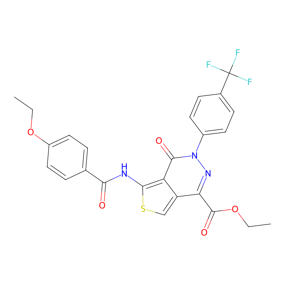 Ethyl 5-[(4-ethoxybenzoyl)amino]-4-oxo-3-[4-(trifluoromethyl)phenyl]thieno[3,4-d]pyridazine-1-carboxylate molecular structure, CAS 851951-18-3