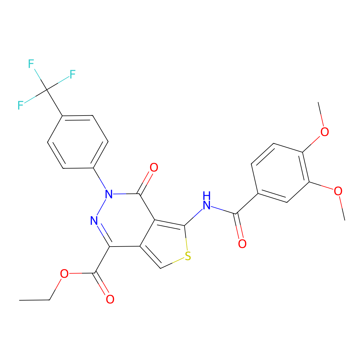 Ethyl 5-[(3,4-dimethoxybenzoyl)amino]-4-oxo-3-[4-(trifluoromethyl)phenyl]thieno[3,4-d]pyridazine-1-carboxylate molecular structure, CAS 851951-20-7