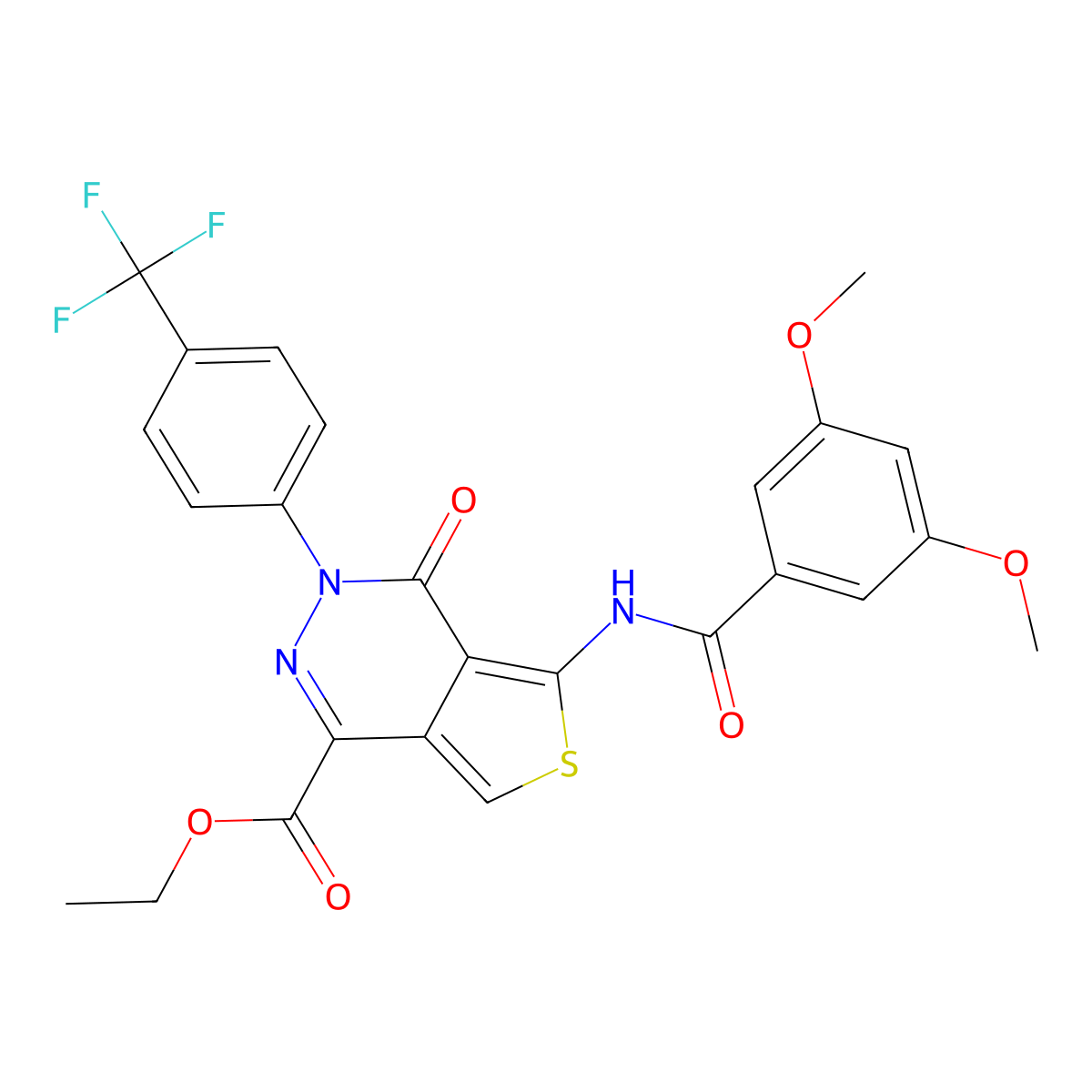 Ethyl 5-[(3,5-dimethoxybenzoyl)amino]-4-oxo-3-[4-(trifluoromethyl)phenyl]thieno[3,4-d]pyridazine-1-carboxylate molecular structure, CAS 851951-22-9