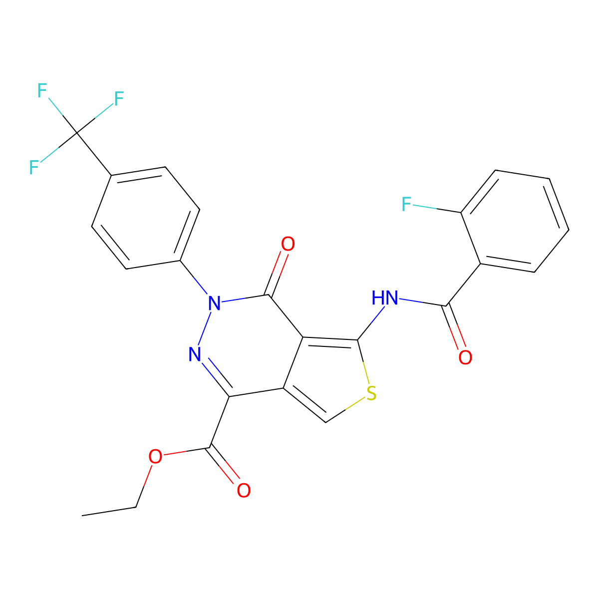 Ethyl 5-(2-fluorobenzamido)-4-oxo-3-(4-(trifluoromethyl)phenyl)-3,4-dihydrothieno[3,4-d]pyridazine-1-carboxylate molecular structure, CAS 851951-24-1