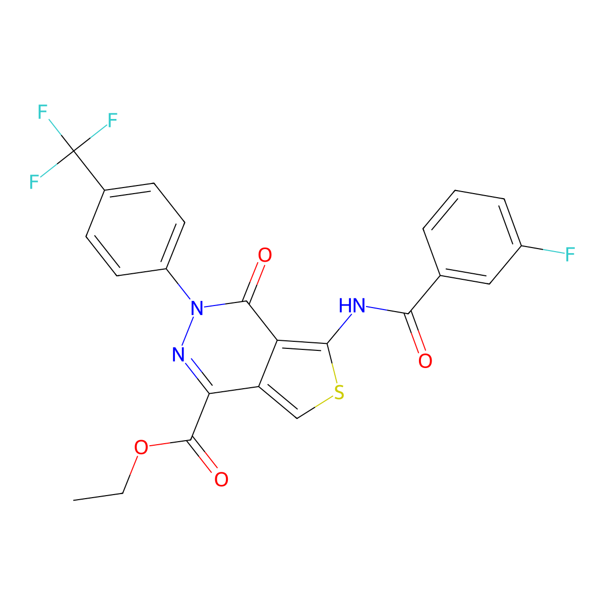 Ethyl 5-[(3-fluorobenzoyl)amino]-4-oxo-3-[4-(trifluoromethyl)phenyl]thieno[3,4-d]pyridazine-1-carboxylate molecular structure, CAS 851951-25-2