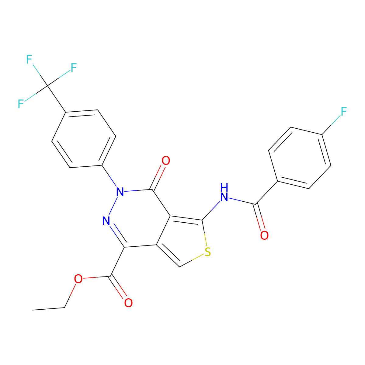 Ethyl 5-(4-fluorobenzamido)-4-oxo-3-(4-(trifluoromethyl)phenyl)-3,4-dihydrothieno[3,4-d]pyridazine-1-carboxylate molecular structure, CAS 851951-26-3