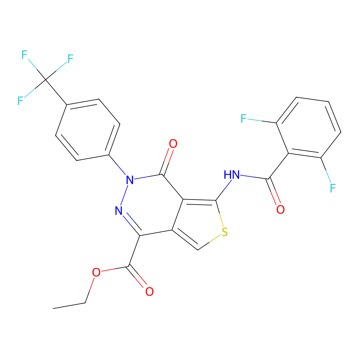 Ethyl 5-[(2,6-difluorobenzoyl)amino]-4-oxo-3-[4-(trifluoromethyl)phenyl]thieno[3,4-d]pyridazine-1-carboxylate molecular structure, CAS 851951-30-9