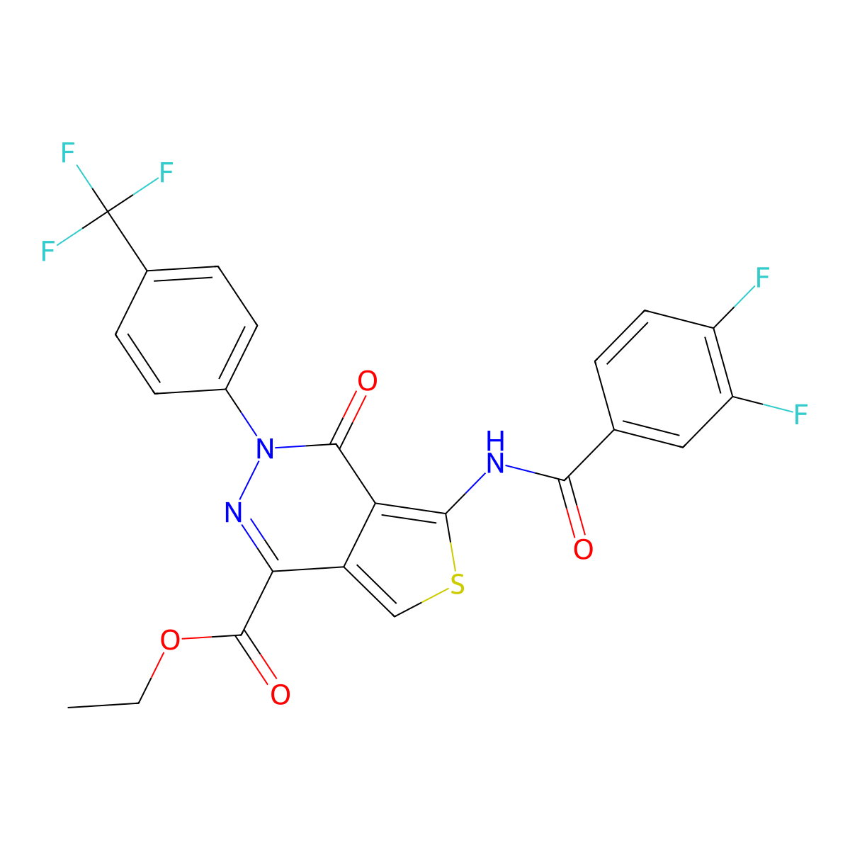 Ethyl 5-(3,4-difluorobenzamido)-4-oxo-3-(4-(trifluoromethyl)phenyl)-3,4-dihydrothieno[3,4-d]pyridazine-1-carboxylate molecular structure, CAS 851951-31-0