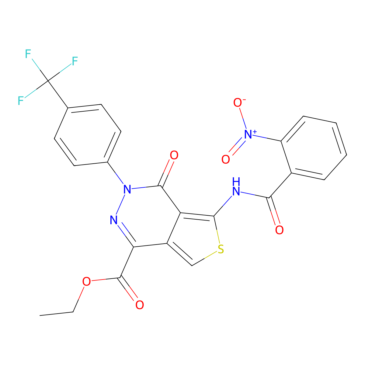Ethyl 5-[(2-nitrobenzoyl)amino]-4-oxo-3-[4-(trifluoromethyl)phenyl]thieno[3,4-d]pyridazine-1-carboxylate molecular structure, CAS 851951-33-2