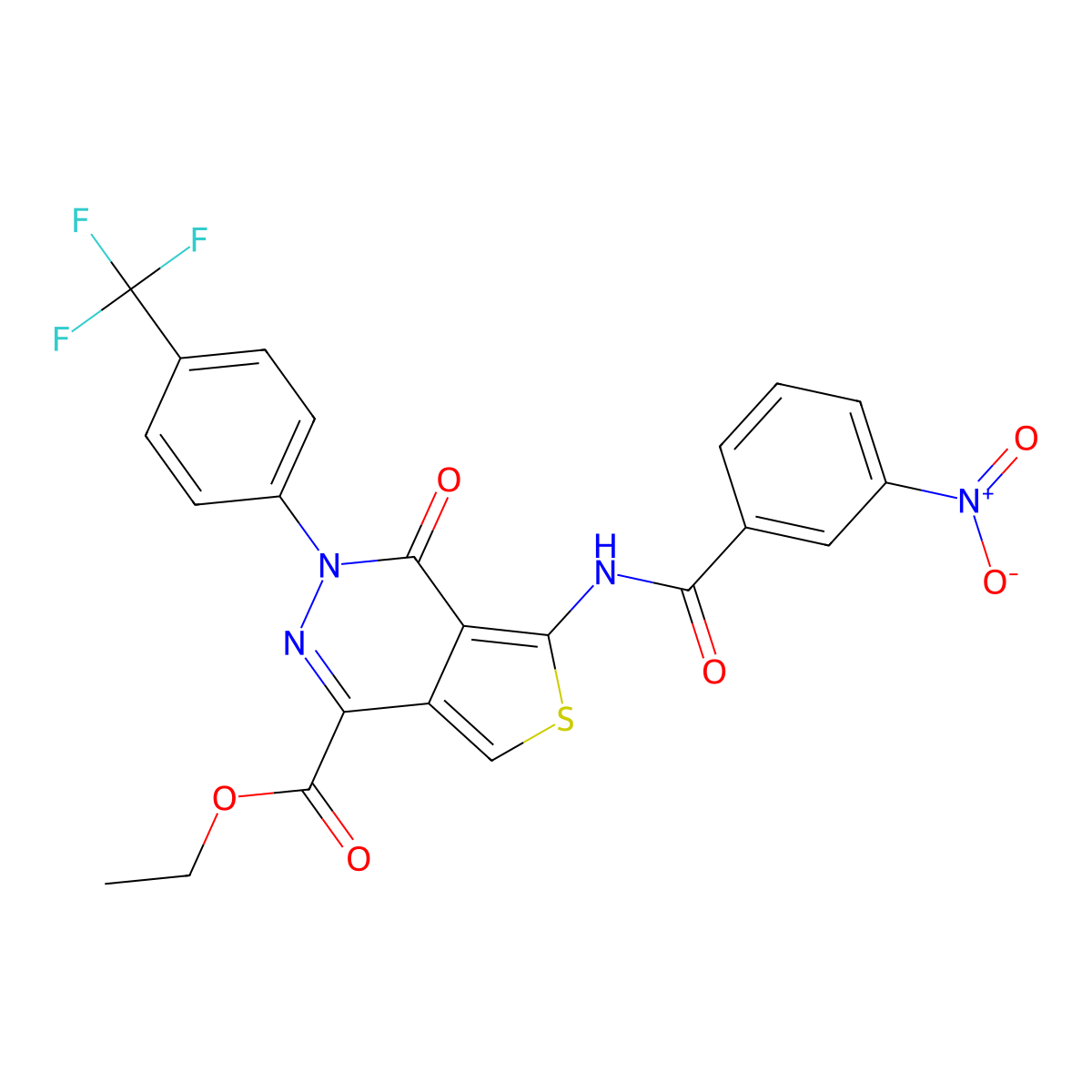 Ethyl 5-(3-nitrobenzamido)-4-oxo-3-(4-(trifluoromethyl)phenyl)-3,4-dihydrothieno[3,4-d]pyridazine-1-carboxylate molecular structure, CAS 851951-34-3
