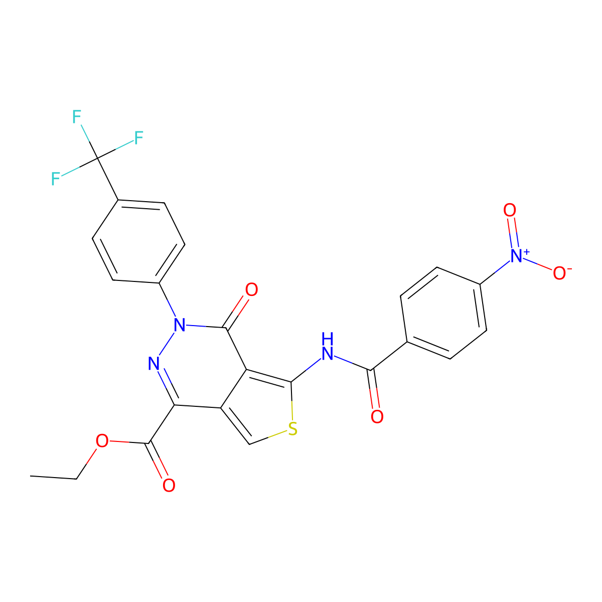 Ethyl 5-(4-nitrobenzamido)-4-oxo-3-(4-(trifluoromethyl)phenyl)-3,4-dihydrothieno[3,4-d]pyridazine-1-carboxylate molecular structure, CAS 851951-35-4