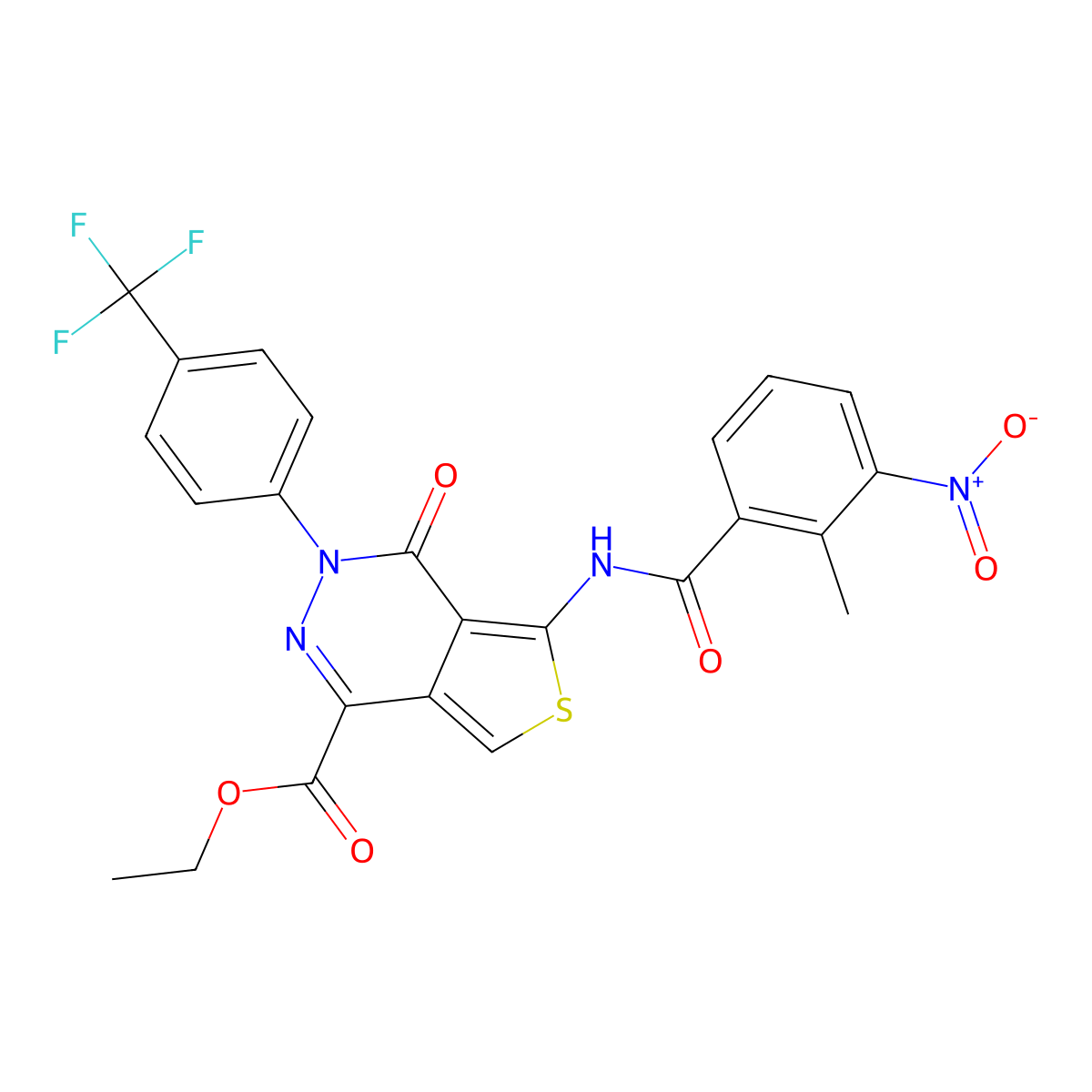 Ethyl 5-[(2-methyl-3-nitrobenzoyl)amino]-4-oxo-3-[4-(trifluoromethyl)phenyl]thieno[3,4-d]pyridazine-1-carboxylate molecular structure, CAS 851951-36-5