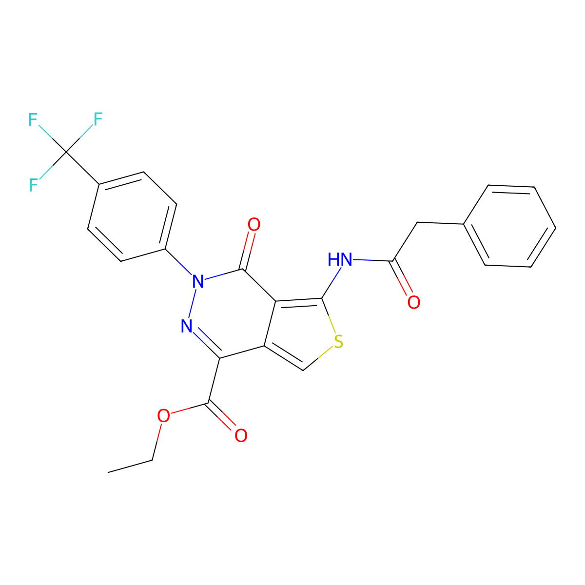 Ethyl 4-oxo-5-[(2-phenylacetyl)amino]-3-[4-(trifluoromethyl)phenyl]thieno[3,4-d]pyridazine-1-carboxylate molecular structure, CAS 851951-39-8