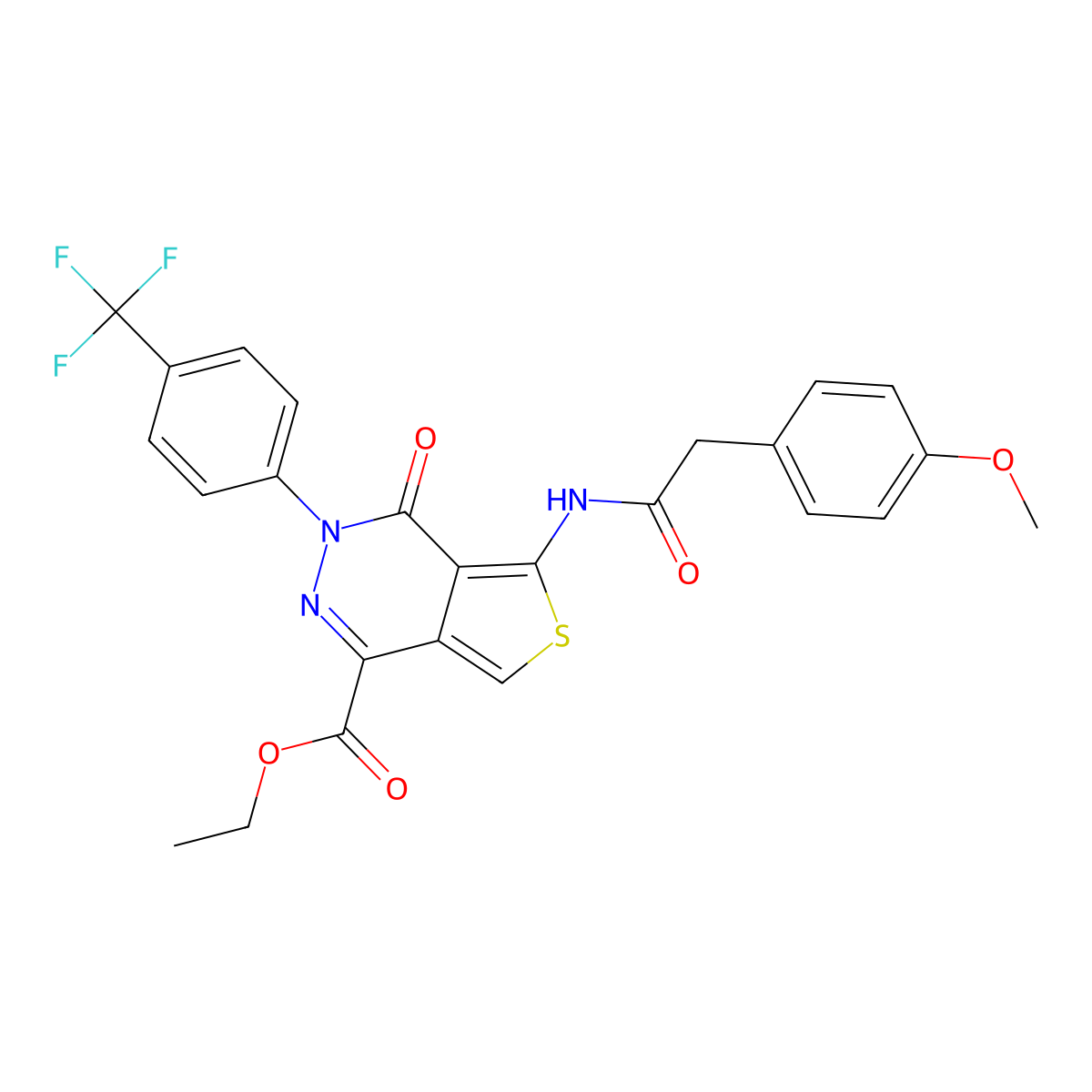 Ethyl 5-(2-(4-methoxyphenyl)acetamido)-4-oxo-3-(4-(trifluoromethyl)phenyl)-3,4-dihydrothieno[3,4-d]pyridazine-1-carboxylate molecular structure, CAS 851951-40-1