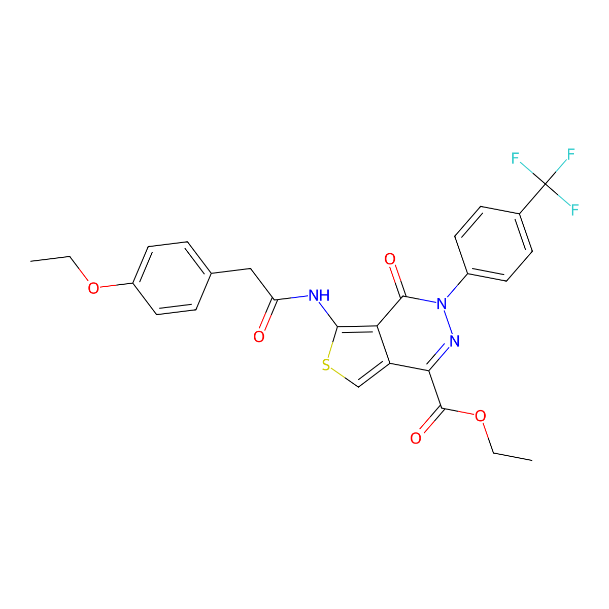 Ethyl 5-(2-(4-ethoxyphenyl)acetamido)-4-oxo-3-(4-(trifluoromethyl)phenyl)-3,4-dihydrothieno[3,4-d]pyridazine-1-carboxylate molecular structure, CAS 851951-41-2
